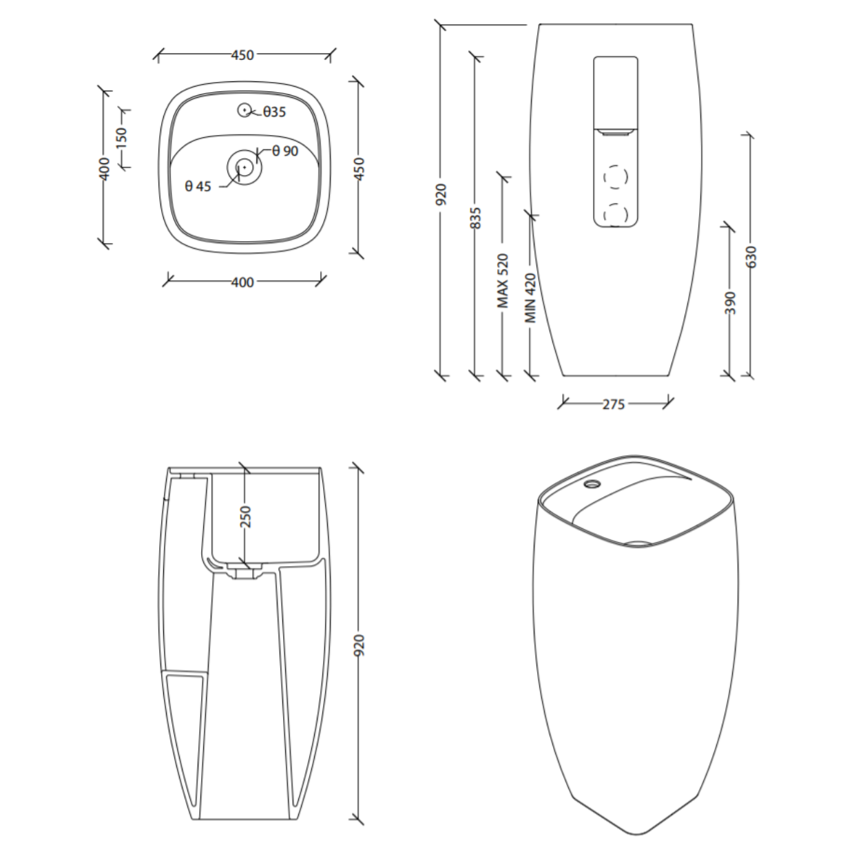 Studio Bagno Nur Column Basin with Tap Landing | Just Bathroomware